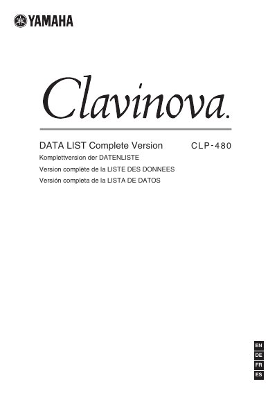 Yamaha CLP-480 Data List - cover page