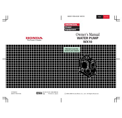 Honda WX10 Water Pump Owner's Manual - cover page