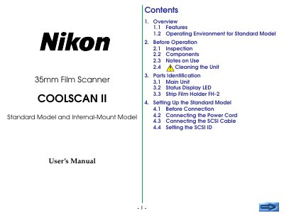 Nikon COOLSCAN II 35mm Film Scanner User Manual - cover page