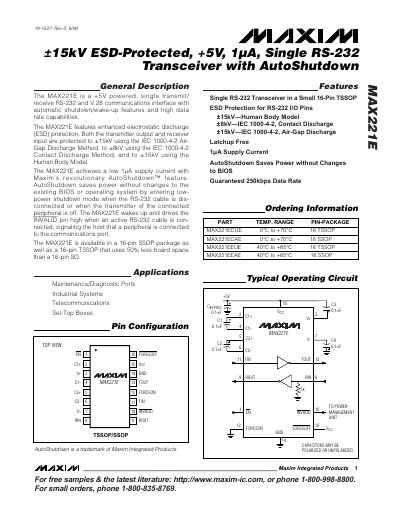 Maxim MAX221E Datasheet - cover page