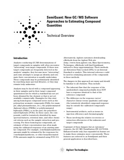 Agilent G1701DA ChemStation SemiQuant Software User Guide - cover page