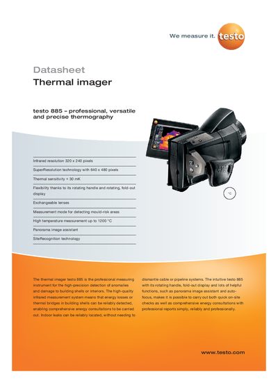 Testo 885 Thermal Imager Datasheet - cover page