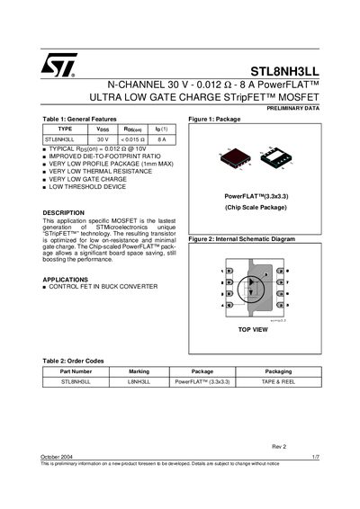 STMicroelectronics STL8NH3LL N-Channel MOSFET Datasheet - cover page
