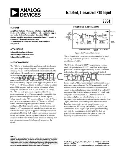 Analog Devices 7B34 Signal Conditioner Datasheet - cover page