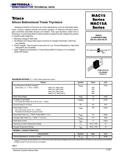 MOTOROLA MAC15 series MAC15A series datasheet