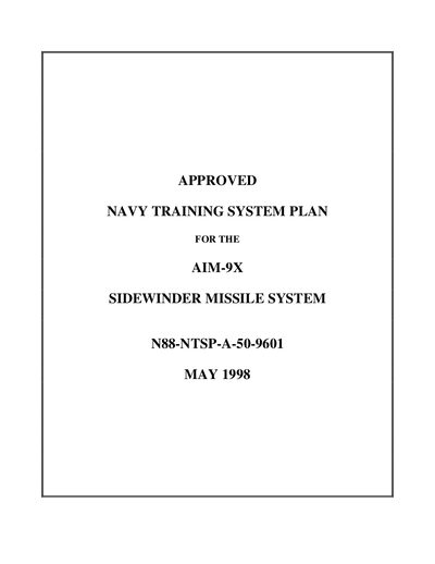 Raytheon AIM-9X Sidewinder Missile System Training System Plan - cover page