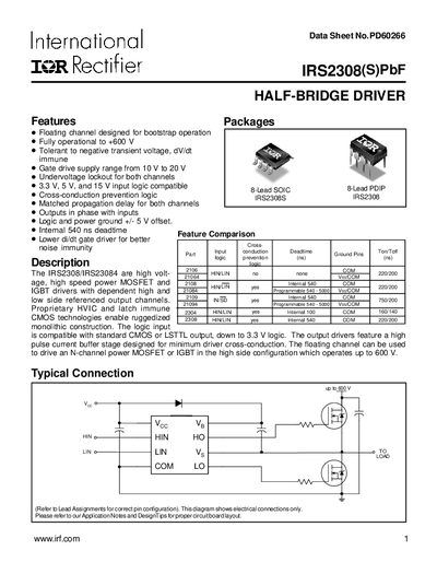 International Rectifier IRS2308(S)PbF Datasheet - cover page