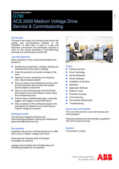 ABB ACS 2000 Medium Voltage Drive Service & Commissioning Course Manual - cover page
