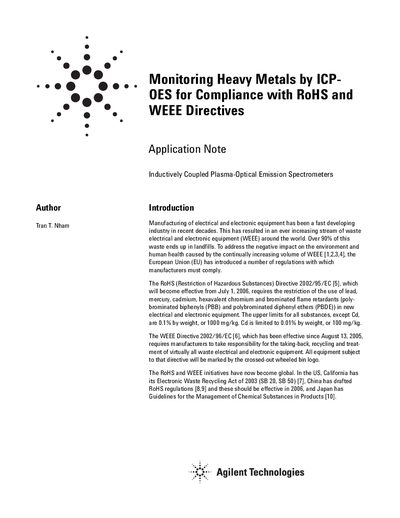 Agilent 710-ES ICP-OES Application Note for Heavy Metal Monitoring - cover page