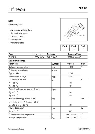 Infineon BUP 213 IGBT Datasheet - cover page