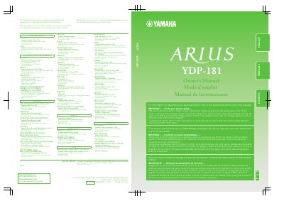 Yamaha Arius YDP-181 Digital Piano Owner's Manual