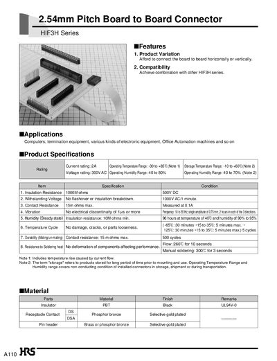 HRS HIF3H Series 2.54mm Pitch Board to Board Connector(1) - cover page