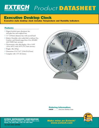 EXTECH Executive Desktop Clock Datasheet - cover page