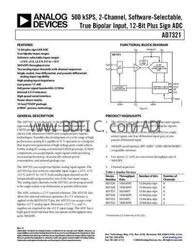 Analog Devices AD7321 Datasheet - cover page