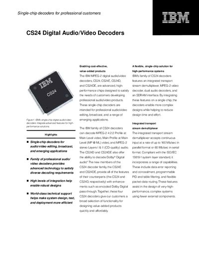 IBM CS24 Digital Audio/Video Decoders Manual - cover page