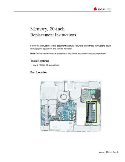 Apple iMac G5 Memory 20-inch Replacement Instructions - cover page