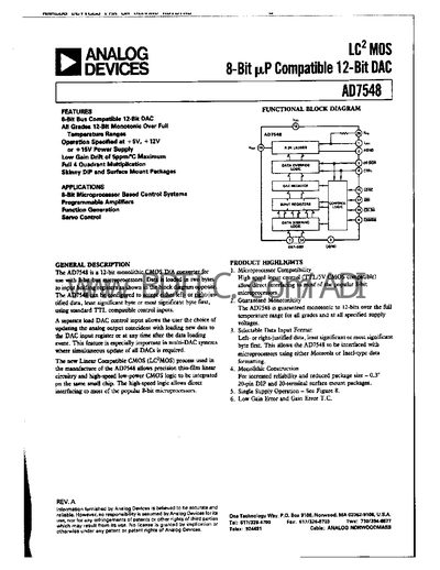 Analog Devices AD7548 Datasheet - cover page