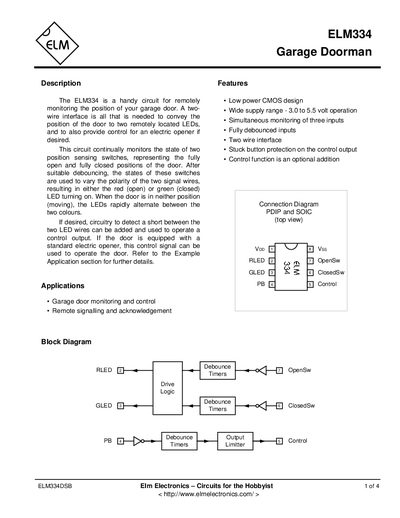 Elm Electronics ELM334 Garage Door Monitor Datasheet - cover page