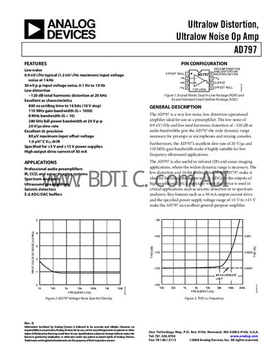 Analog Devices AD797 Operational Amplifier Datasheet - cover page
