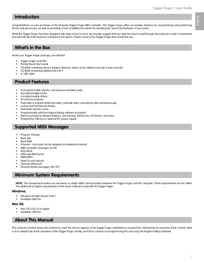 M-Audio Trigger Finger User Guide - cover page