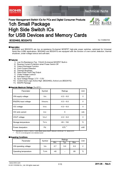 ROHM BD2246G/BD2247G Power Management Switch IC Technical Note - cover page