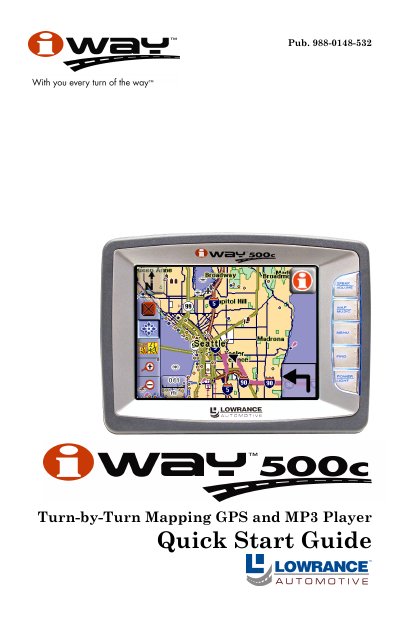 Lowrance iWAY 500C Turn-by-Turn Mapping GPS and MP3 Player Quick Start Guide - cover page