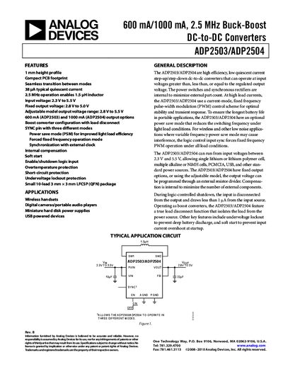 Analog Devices ADP2503/ADP2504 Buck-Boost DC-DC Converter Datasheet - cover page