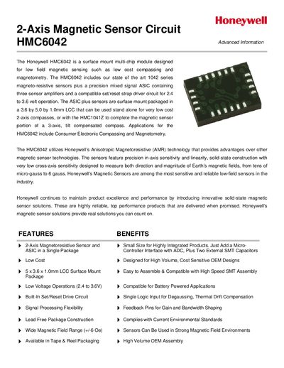 Honeywell HMC6042 2-Axis Magnetic Sensor Circuit Datasheet - cover page