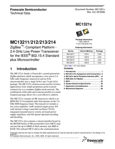 Freescale MC13211/212/213/214 Datasheet - cover page