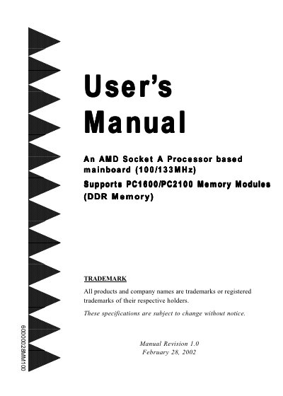 AMD Socket A Processor based mainboard(100/133MHz) user manual - cover page