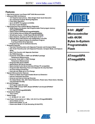 Atmel ATmega48PA/ATmega88PA AVR Microcontroller Handbook