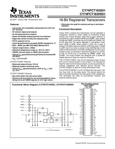 Texas Instruments CY74FCT163501/CY74FCT163H501 Datasheet - cover page