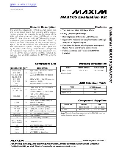 Maxim MAX105EVKIT Evaluation Kit User Manual - cover page