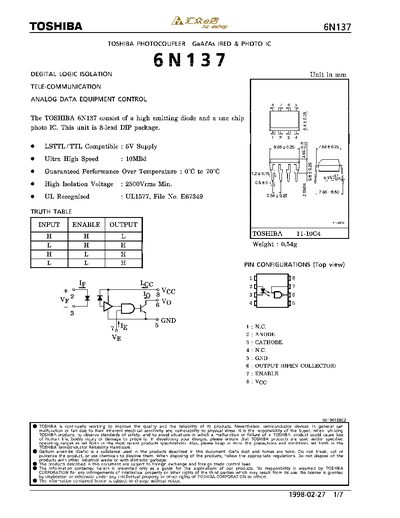 Toshiba 6N137 Manual (Datasheet) - cover page