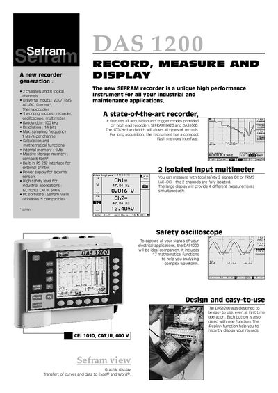 Sefram DAS 1200 Recorder Handbook - cover page