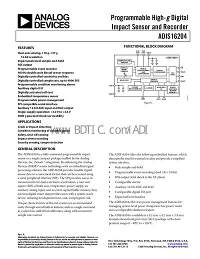 HDS-1250G ADIS16204 handbook - cover page