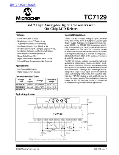Microchip TC7129 4-1/2‑Digit ADC with LCD Driver Datasheet - cover page