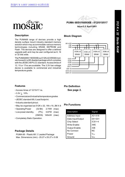 mosaic PUMA 68SV16000X - 020/025 Issue 5.2 April 2001 handbook - cover page