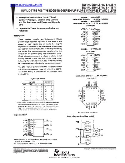 TEXAS INSTRUMENTS SN5474 SN54LS74A SN54S74 SN7474 SN74LS74A SN74S74 handbook
