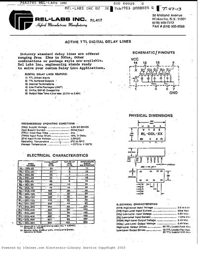 REL-LASS INC ACTIVE TTL DIGITAL DELAY LINES  - cover page