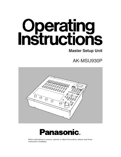 Panasonic AK-MSU930P Master Setup Unit User Manual - cover page