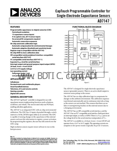 Analog Devices AD7147 Datasheet - cover page