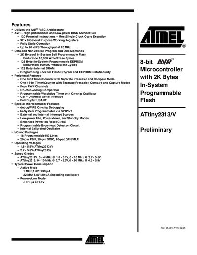 Atmel ATtiny2313/V Microcontroller Datasheet