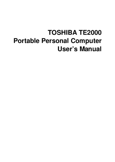 Toshiba TE2000 Portable Personal Computer User Manual - cover page