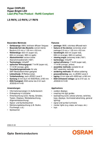OSRAM LS R976 / LO R976 / LY R976 LED Datasheet - cover page