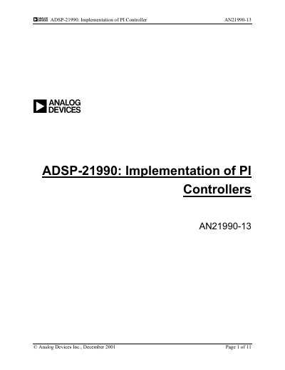 Analog Devices ADSP-21990 Implementation of PI Controllers Application Note - cover page