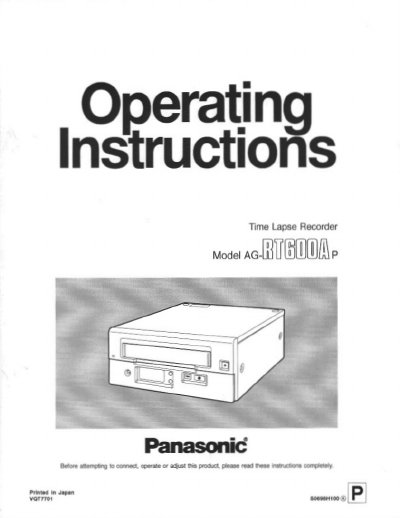 Panasonic AGRT600AP Manual - cover page