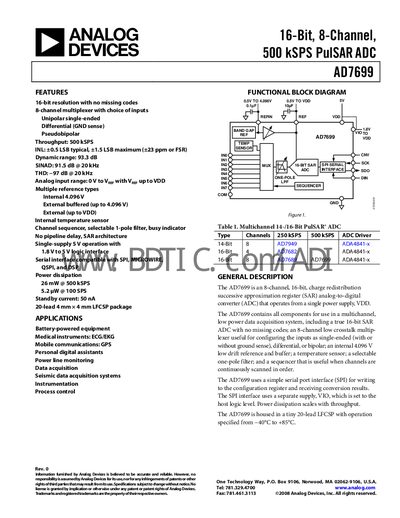 Analog Devices AD7699 Datasheet - cover page