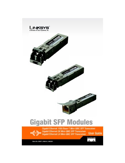 Linksys MGBT1 MGBLH1 MGBSX1 Gigabit SFP Modules User Guide - cover page