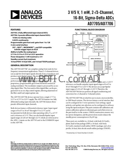 Analog Devices AD7705/AD7706 Datasheet - cover page